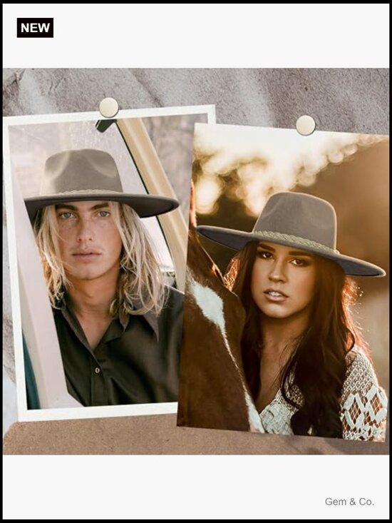 Felt Rancher Fedora Hat Wide Brim Unisex Vintage Cowboy Style main image 4